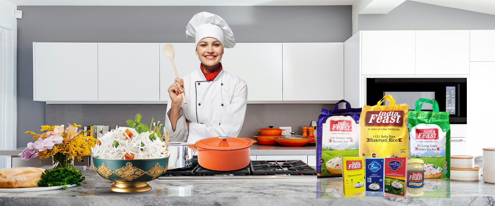 Chef cooking Indiafeast basmati rice.