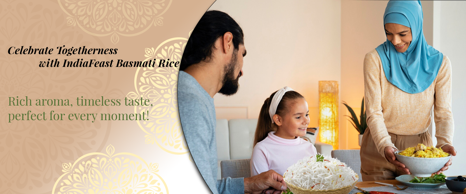 Serving biryani made Indiafeast Basmati Rice.