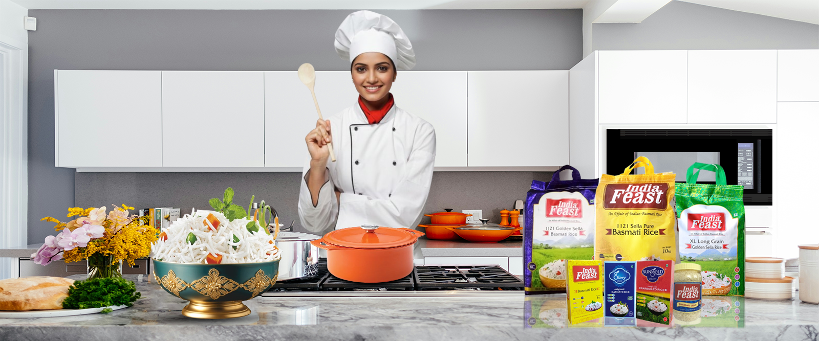 Chef cooking Indiafeast Basmati Rice.